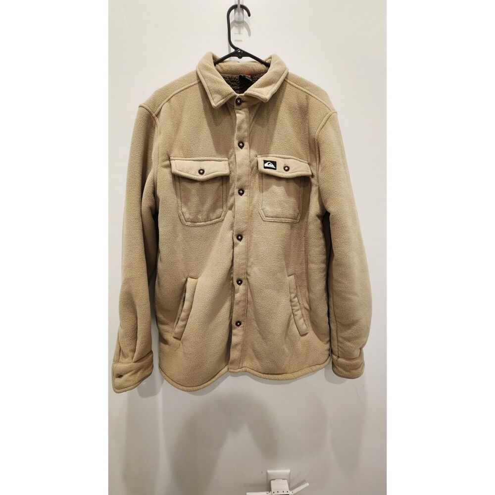 Quiksilver Men's Sherpa Fleece Button Front Overshirt Jacket Tan Size M